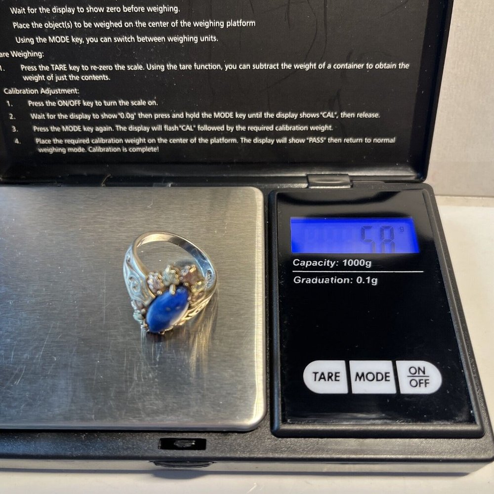 C.CO COLEMAN Black Hills Sterling Silver 12K Gold Leaves Blue Main S sz 8 Ring